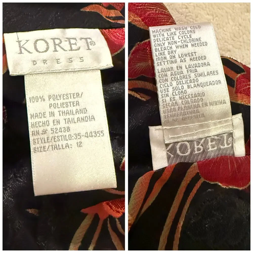Vintage Koret Dress Sheer Floral Jacket Black Red Frog Closure, size12